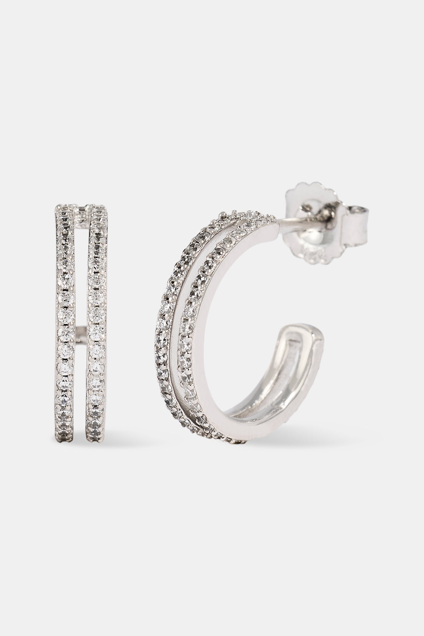 Double Row Tennis Hoop Earrings - 15mm - White